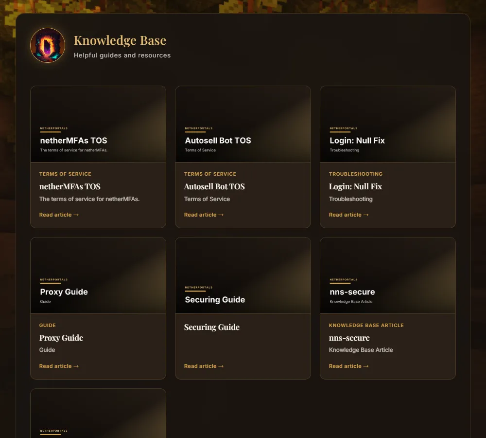 netherportal3's knowledge base: a grid of article cards